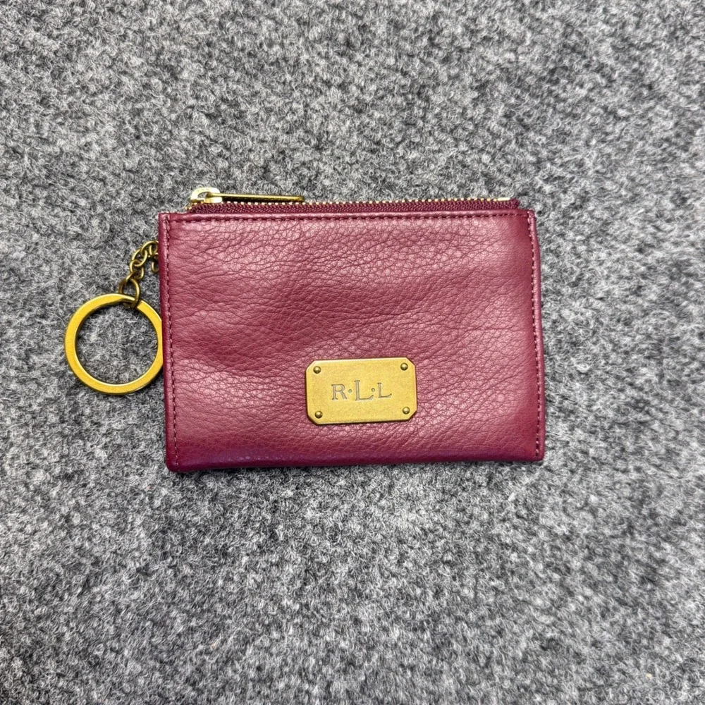 Lauren Ralph Lauren Card Holder Women One Size Burgundy Leather Key Ring Preppy